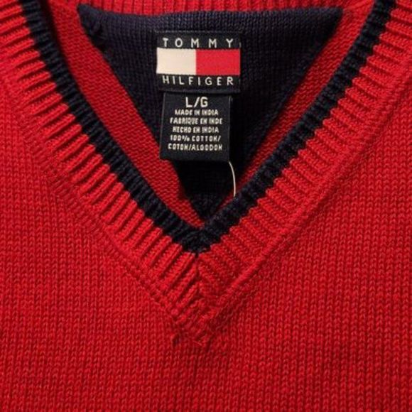 NWT Tommy Hilfiger Cotton Sweater Vest Sz Large Red w/ Stripe - Picture 2 of 3